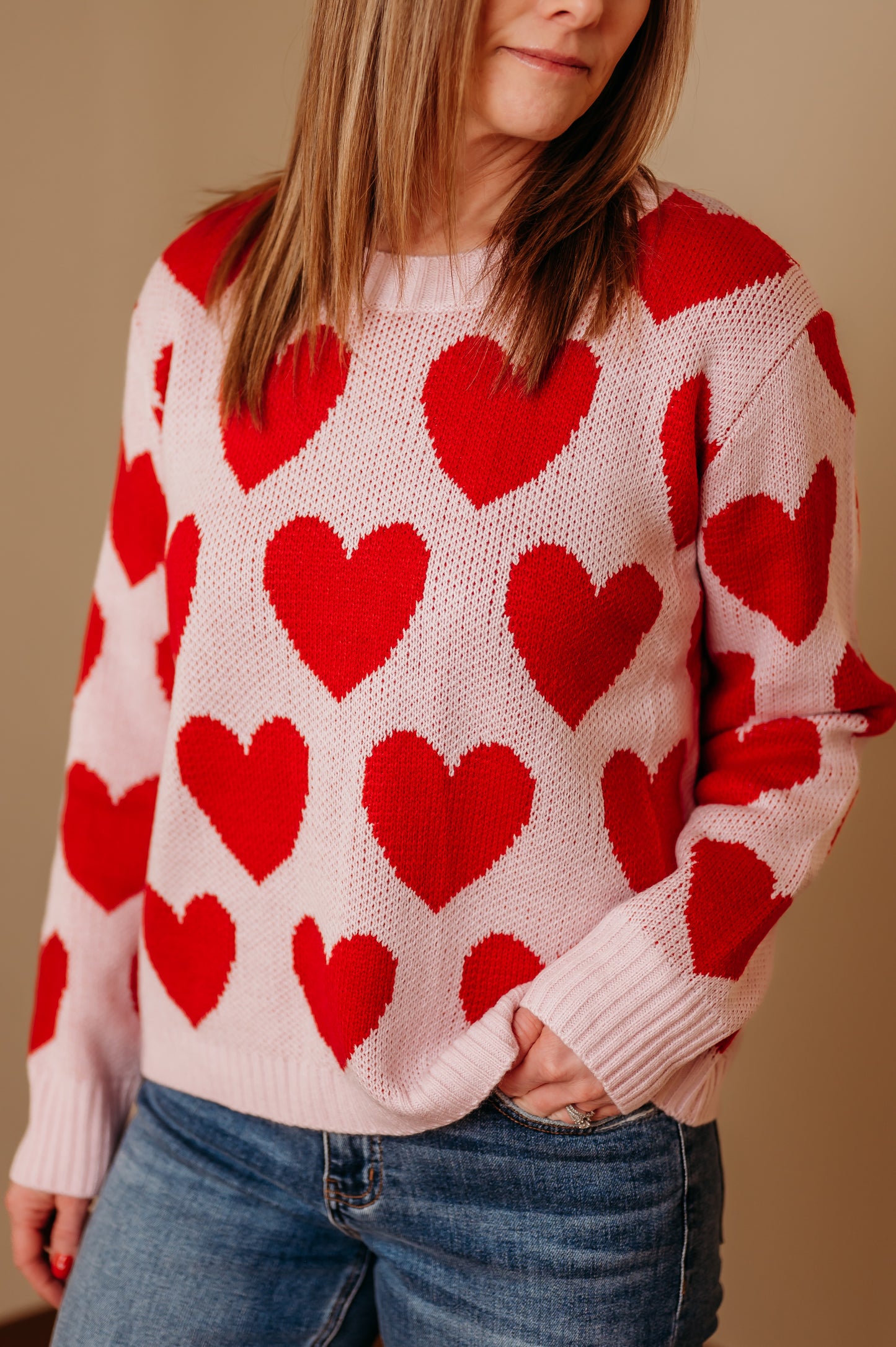 Pink & Red Heart Sweater