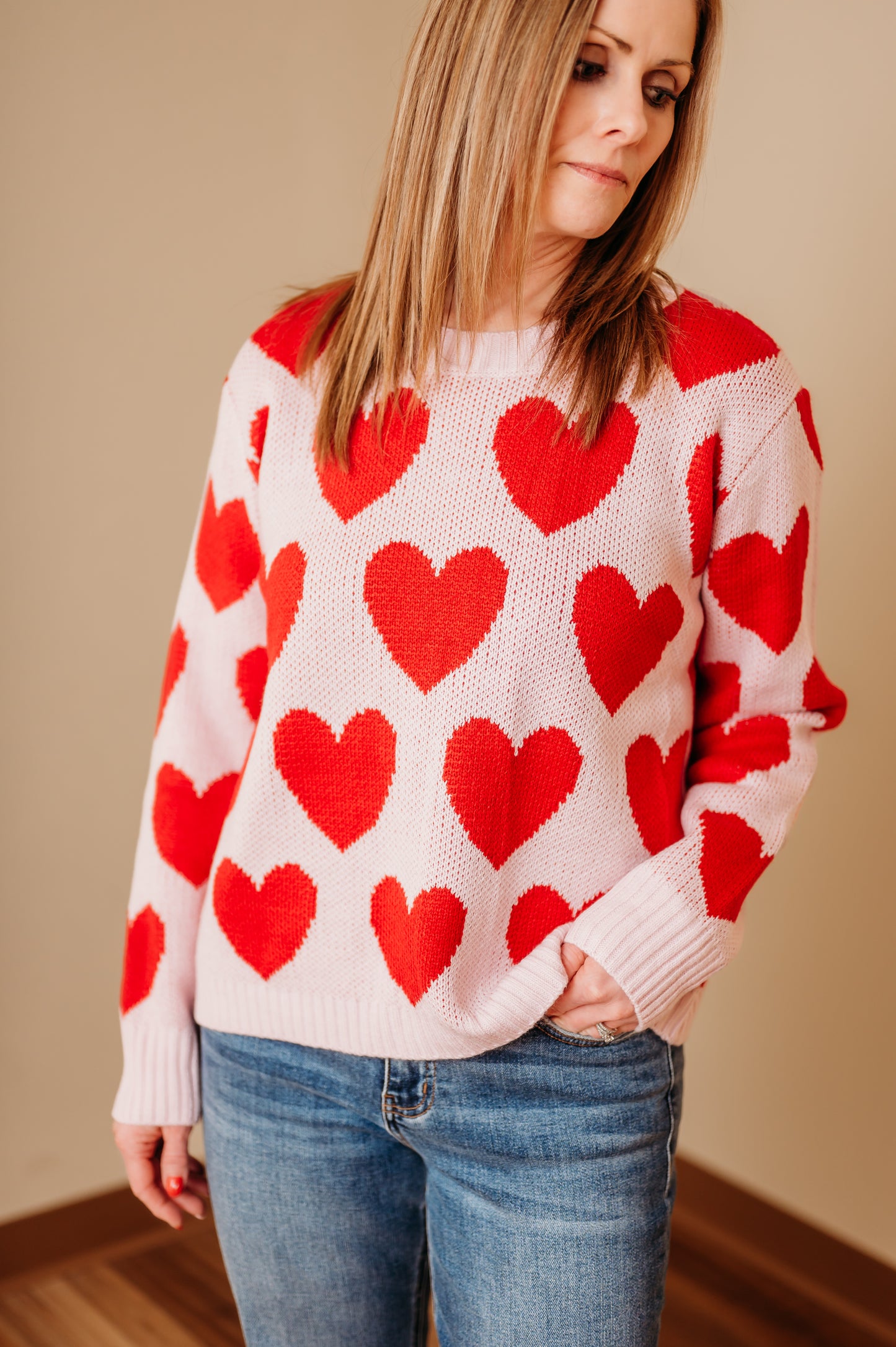 Pink & Red Heart Sweater