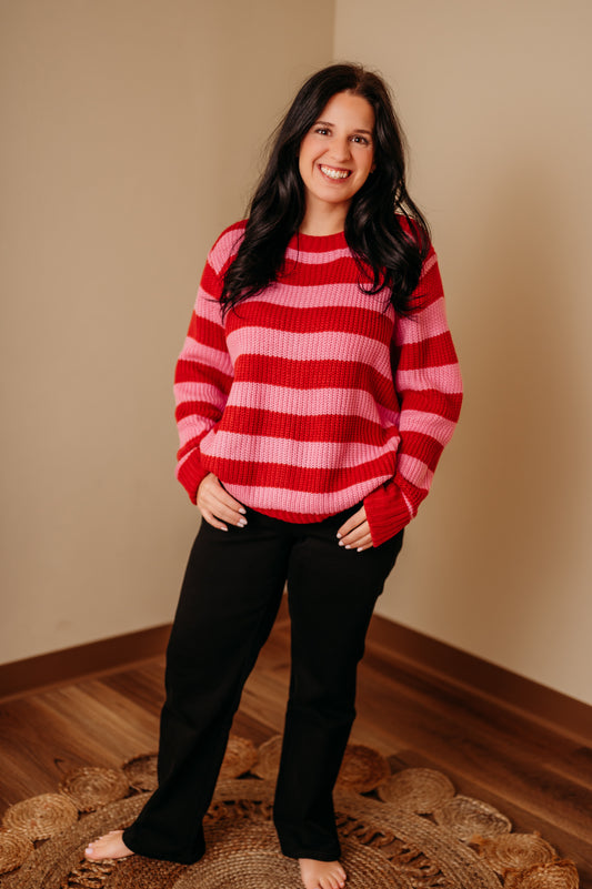 Pink & Red Striped Sweater