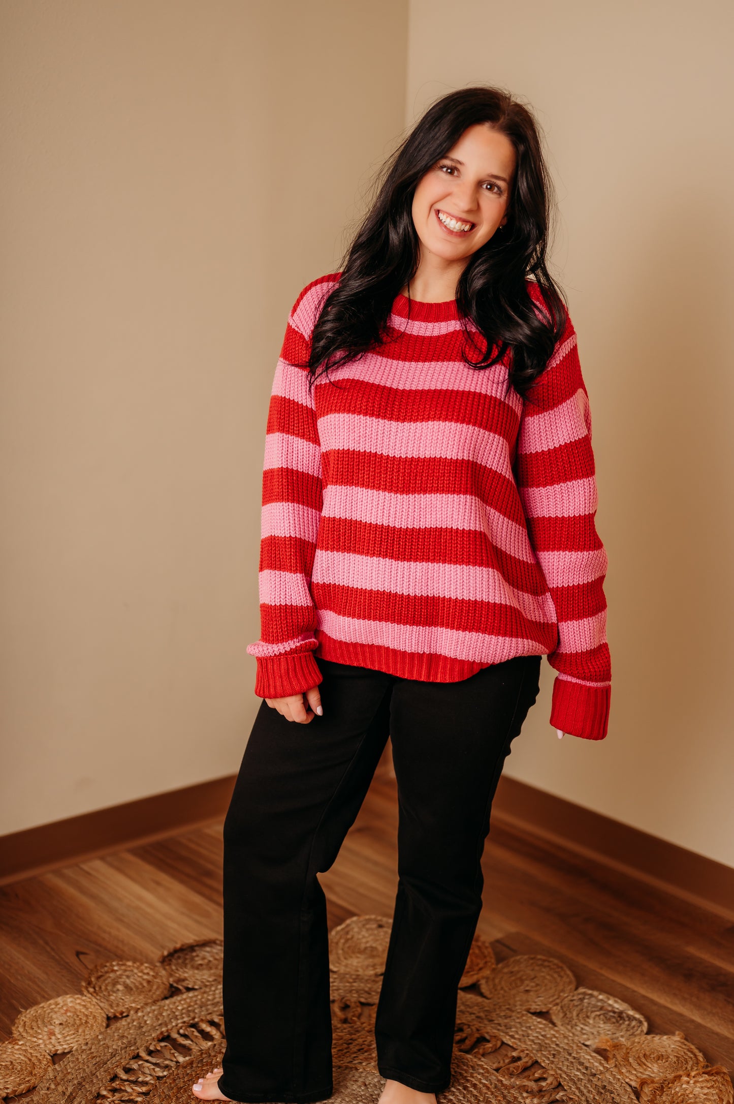 Pink & Red Striped Sweater