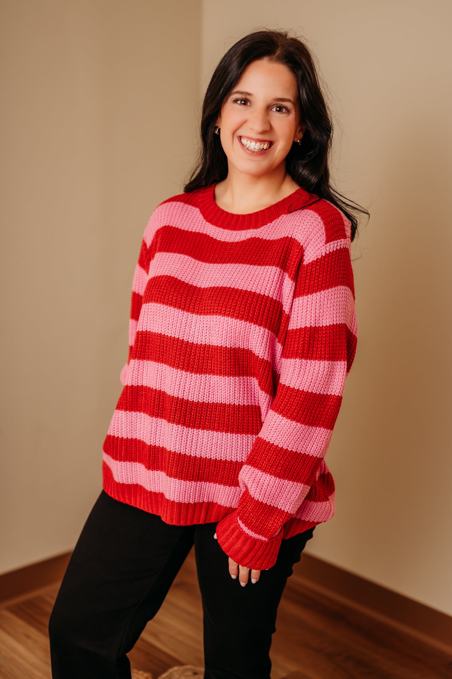 Pink & Red Striped Sweater