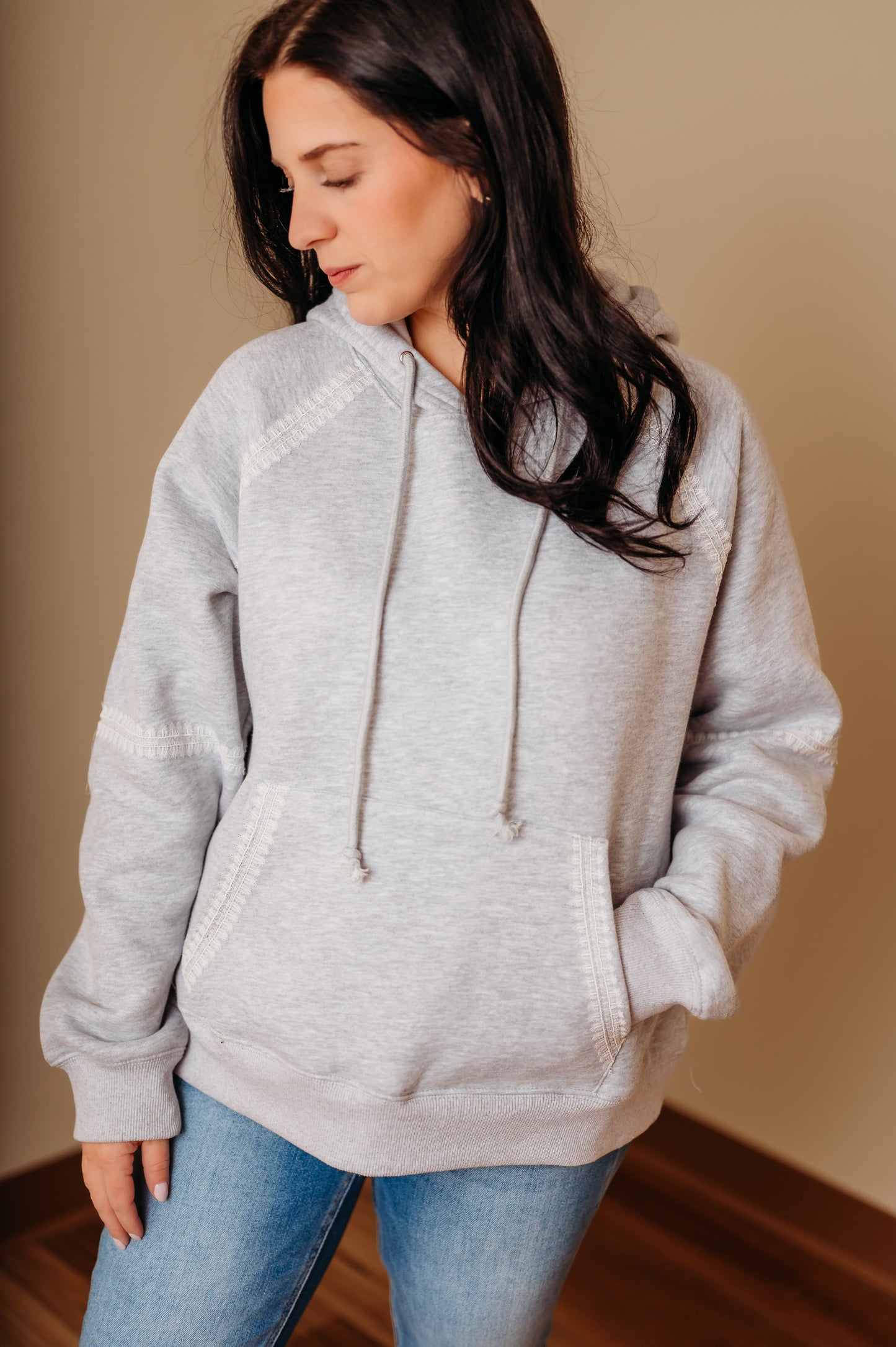 Lace Trim Relaxed Fit Hoodie