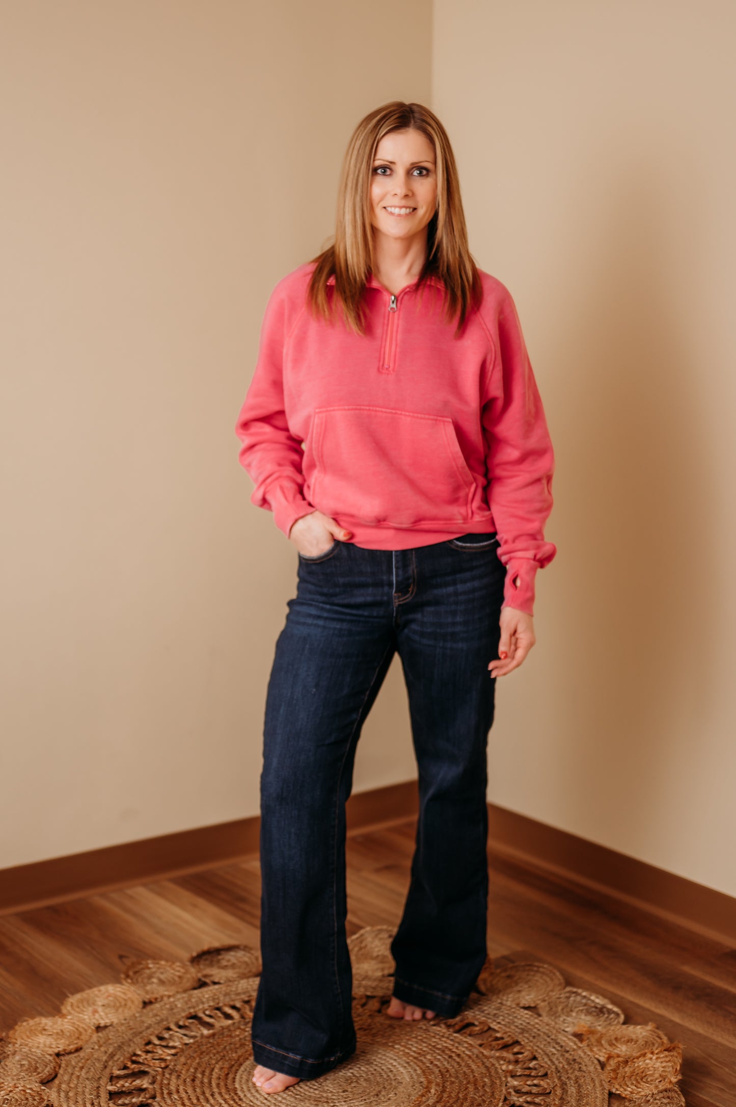 Bright Pink Quarter Zip Sweatshirt