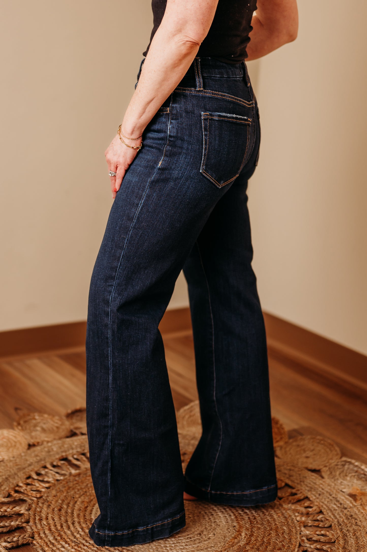 Vervet: High Rise Dark Trouser Hem Vintage Flare Jeans