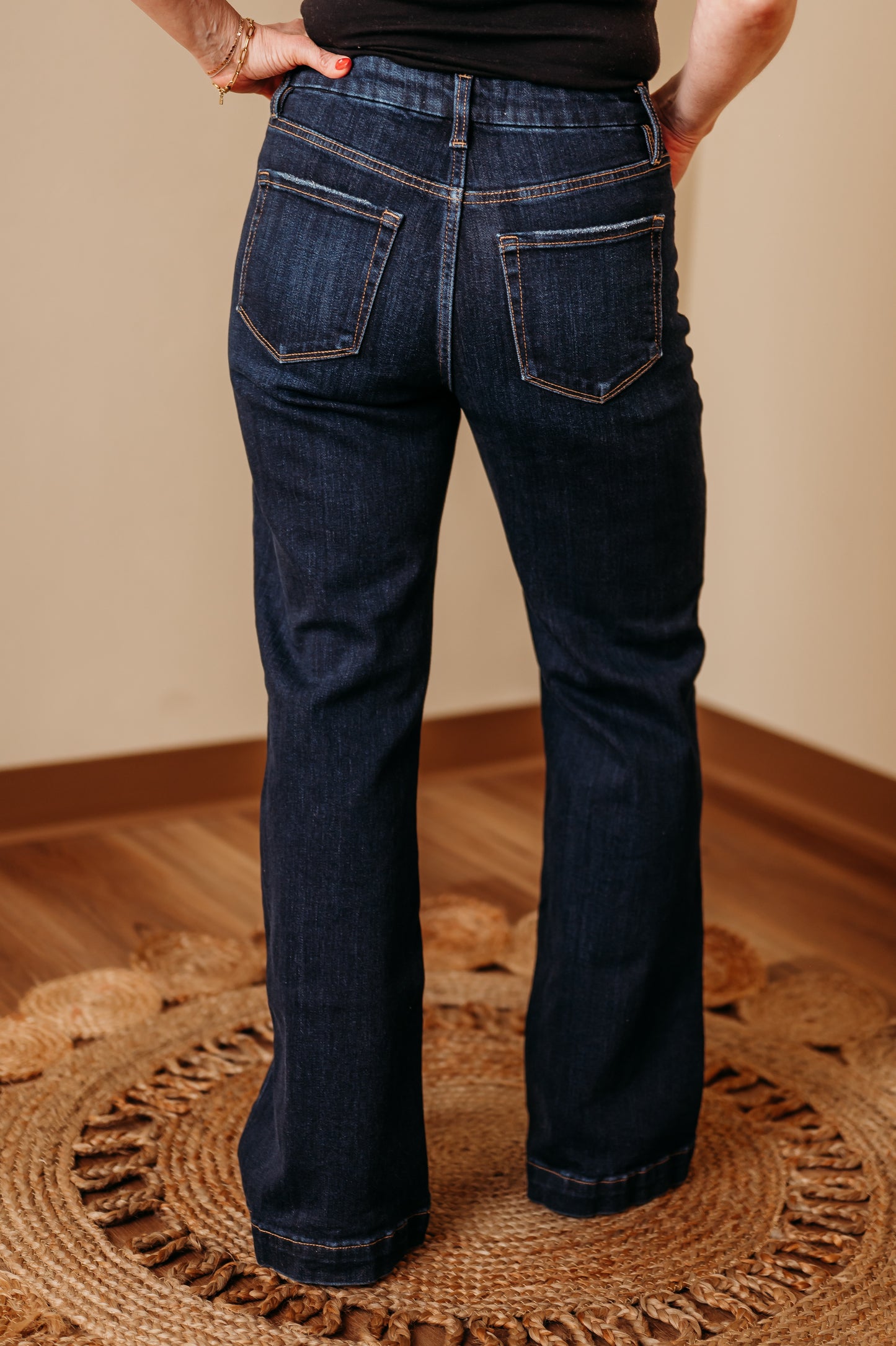 Vervet: High Rise Dark Trouser Hem Vintage Flare Jeans