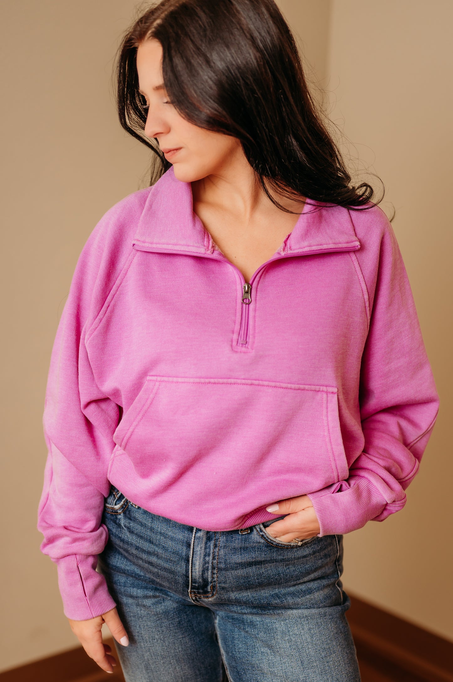 Purple Quarter Zip Sweatshirt - Women's Pullover