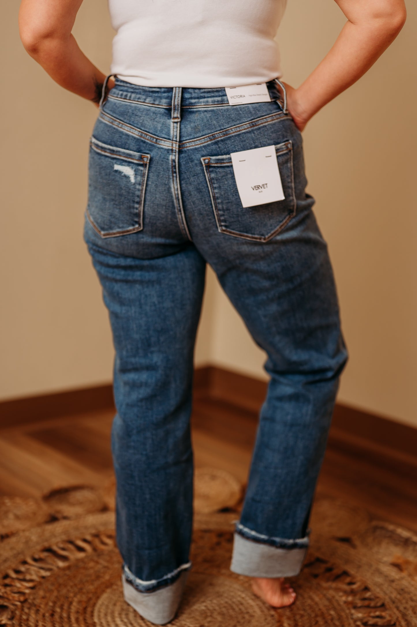 Vervet: High Rise Cuffed Straight Jeans