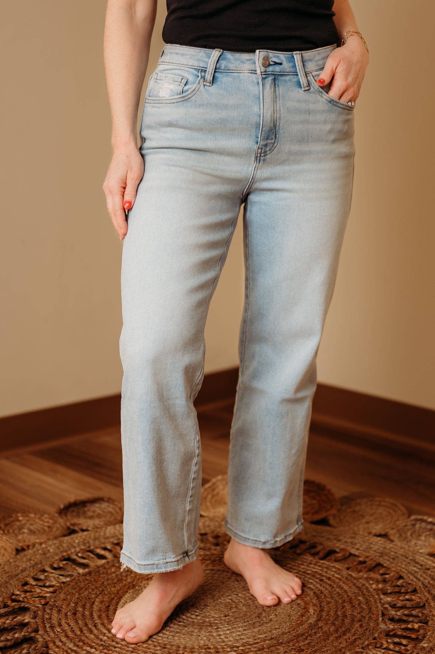 Vervet: High Rise Light Wash Crop Slim Wide Jeans
