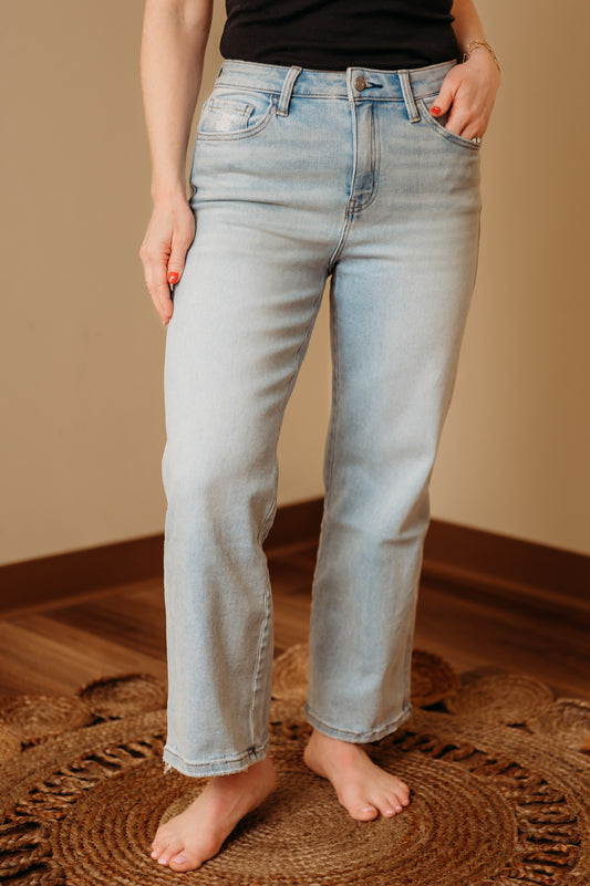 Vervet: High Rise Light Wash Crop Slim Wide Jeans