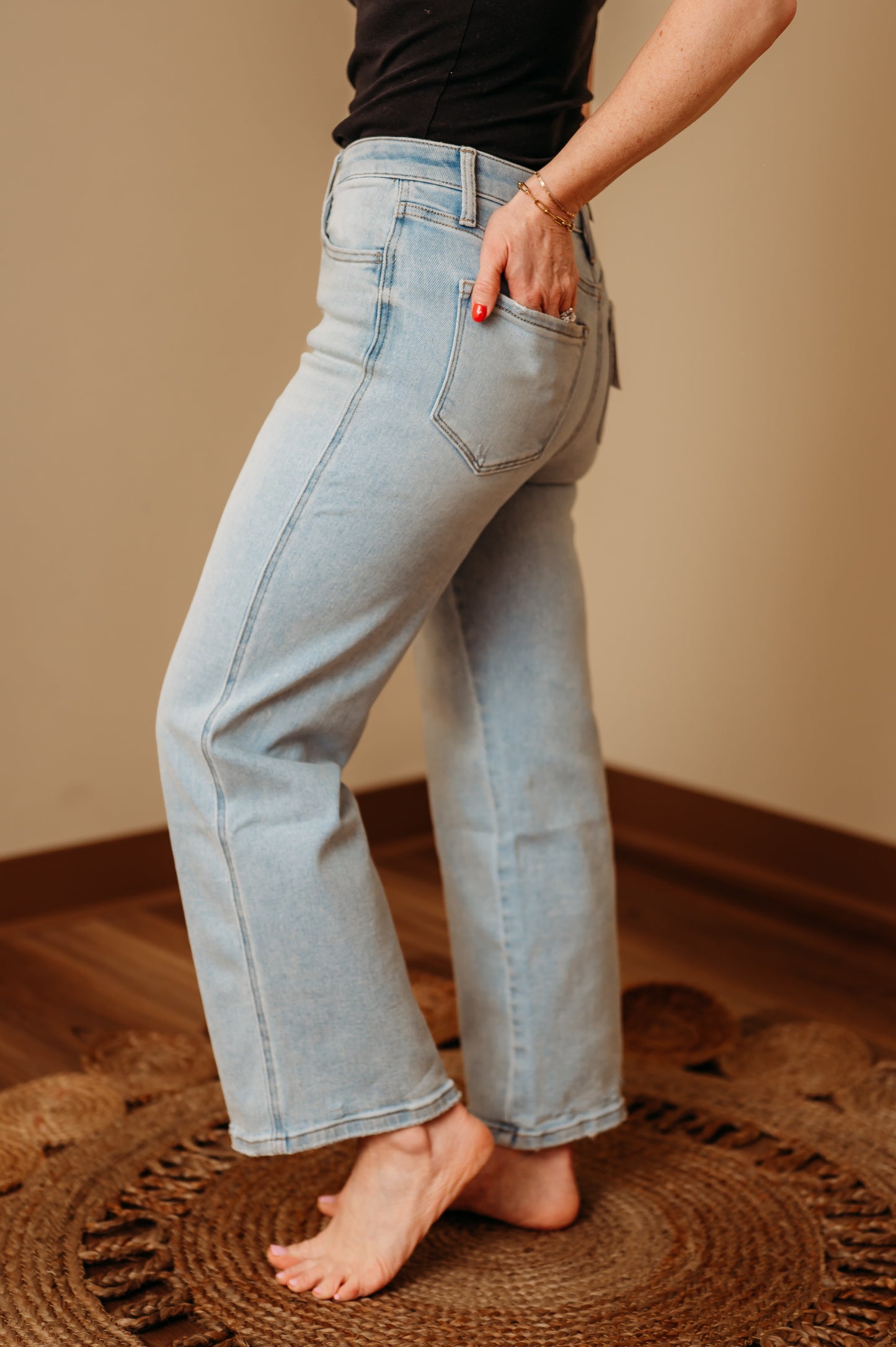 Vervet: High Rise Light Wash Crop Slim Wide Jeans