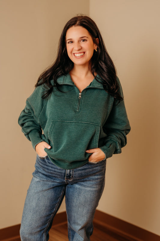 Dark Green Quarter Zip Sweatshirt