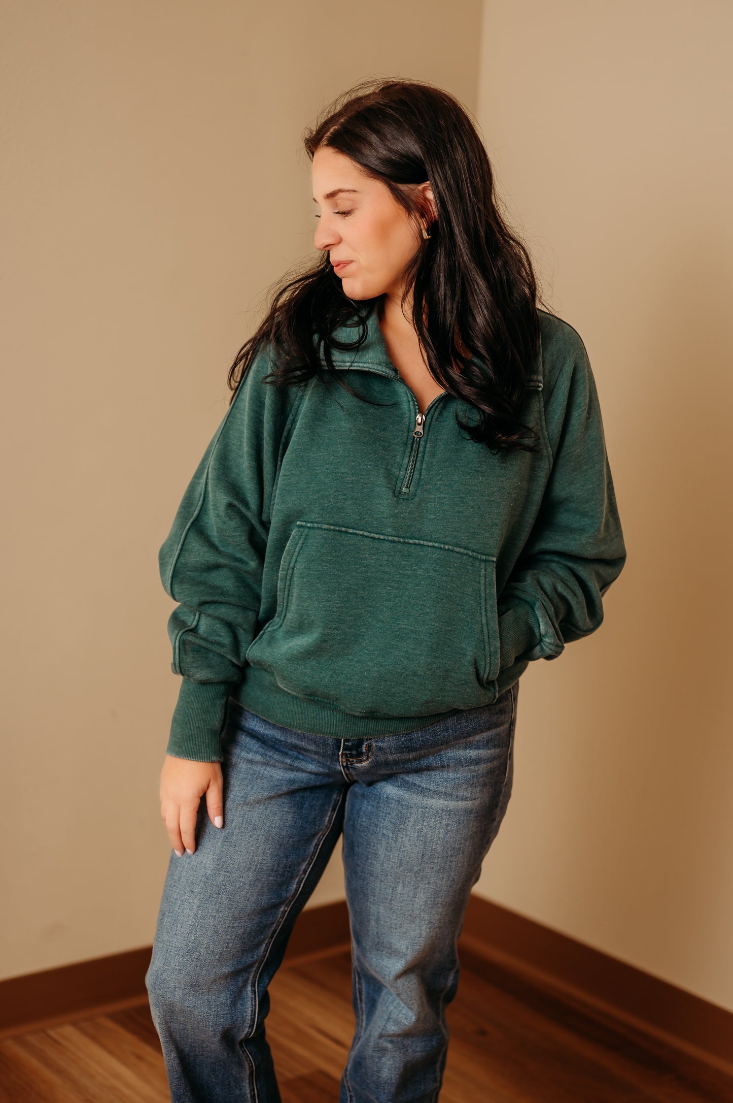 Dark Green Quarter Zip Sweatshirt