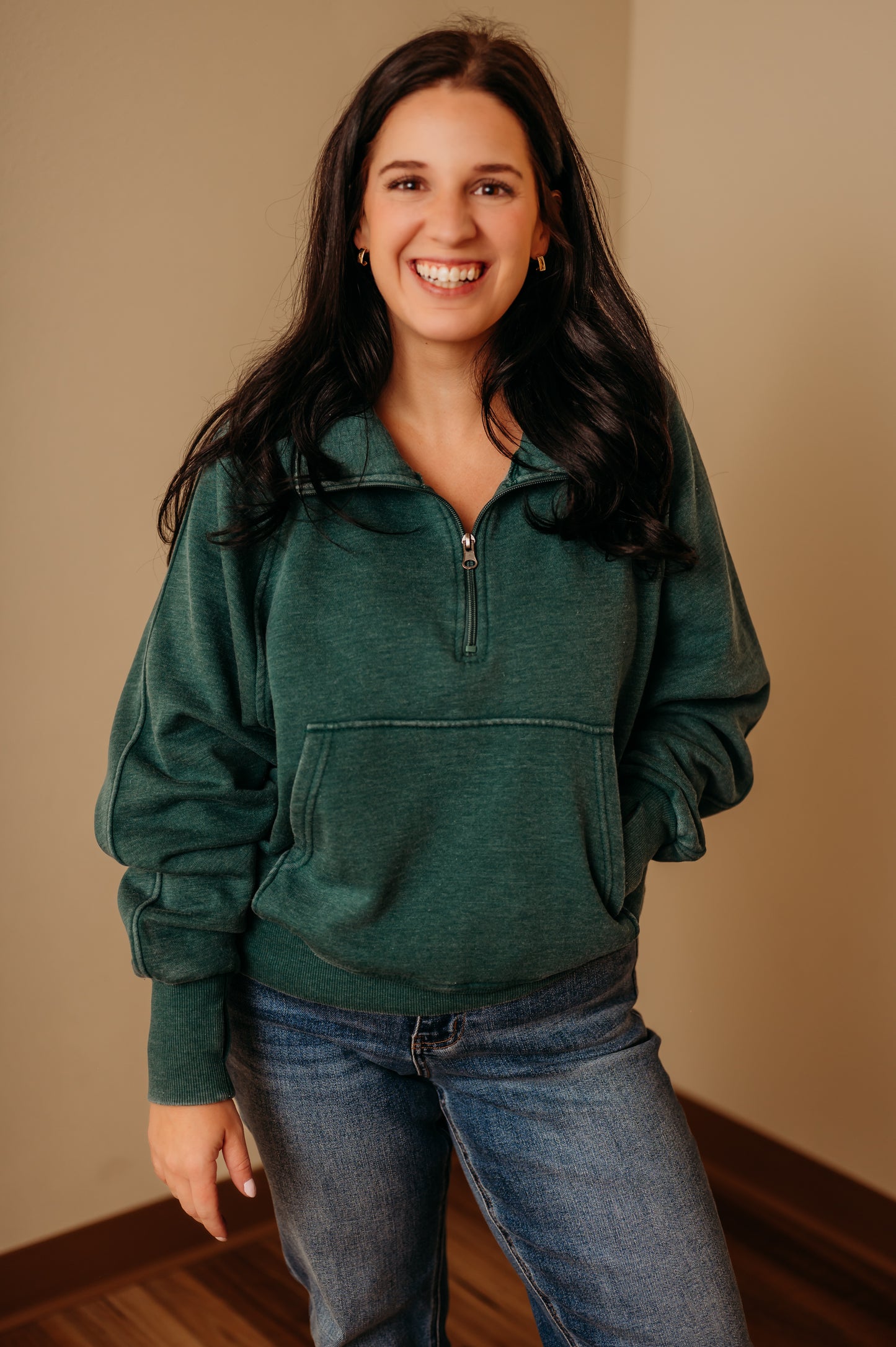 Dark Green Quarter Zip Sweatshirt