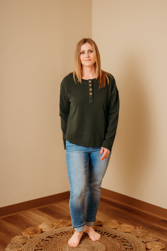 Button Henley Knit Top