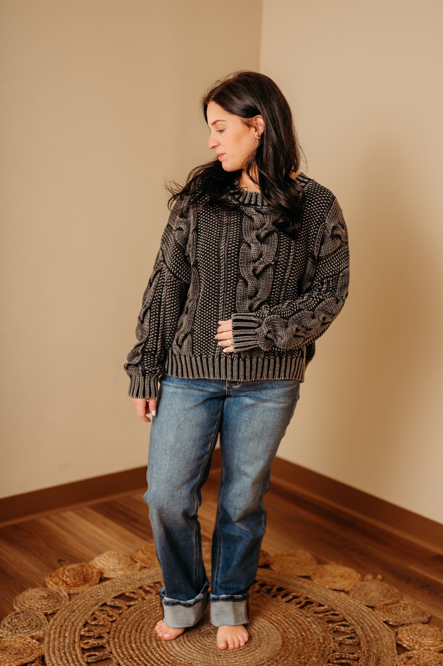 Washed Cable Knit Sweater