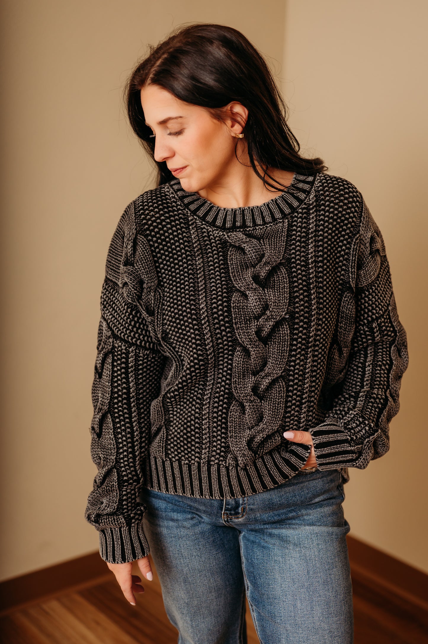 Washed Cable Knit Sweater