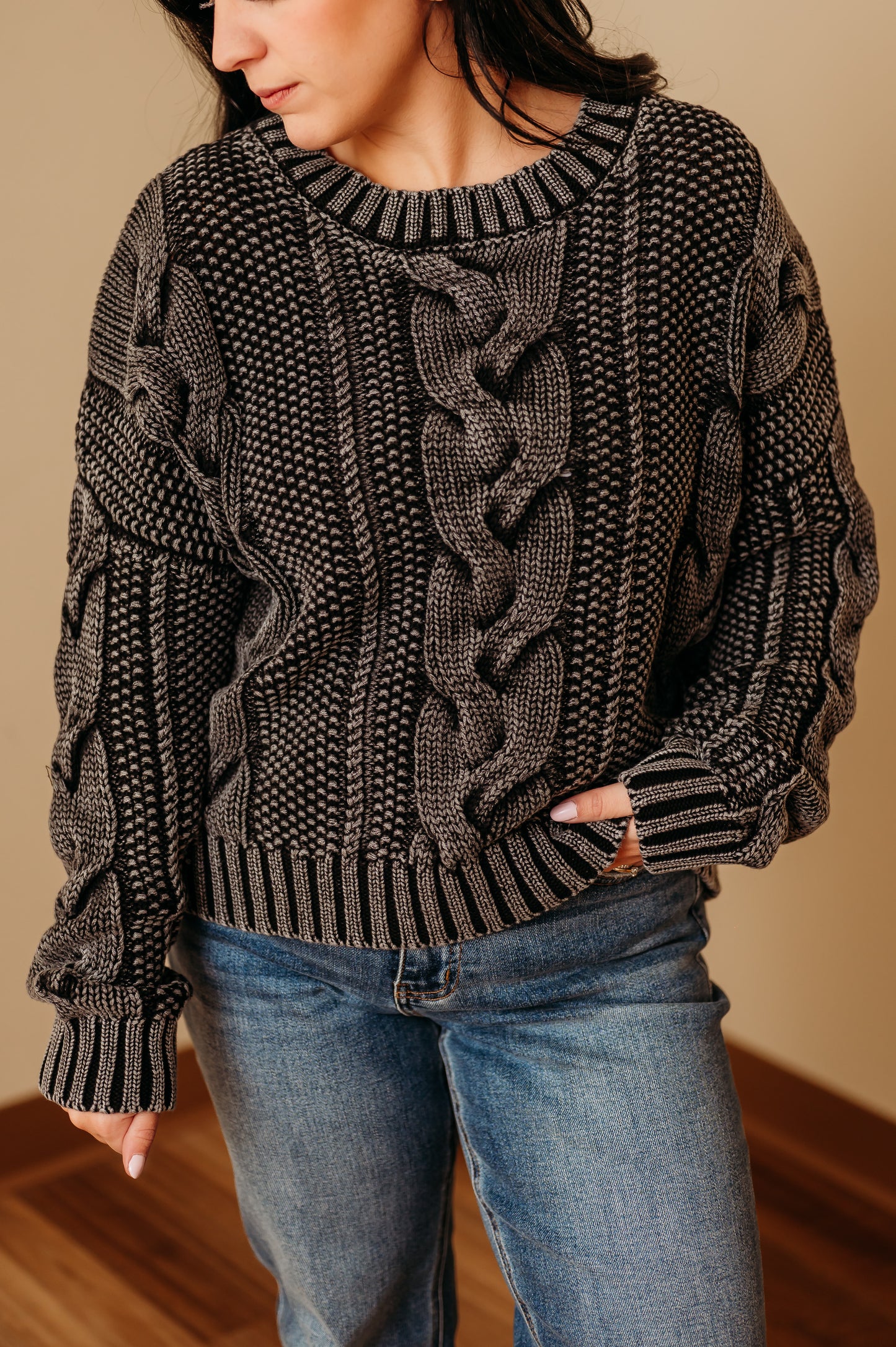 Washed Cable Knit Sweater