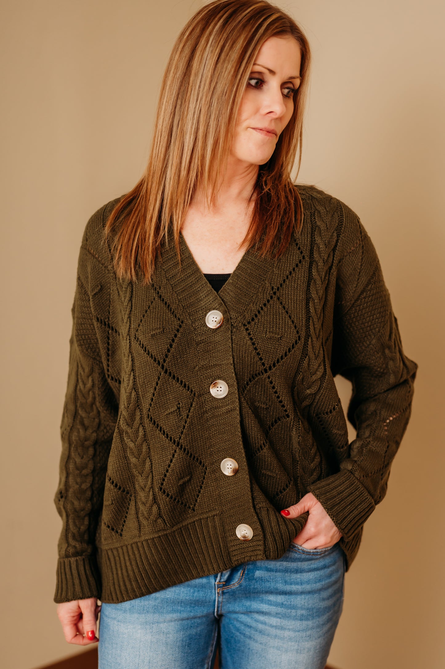 Olive Button Up Cardigan
