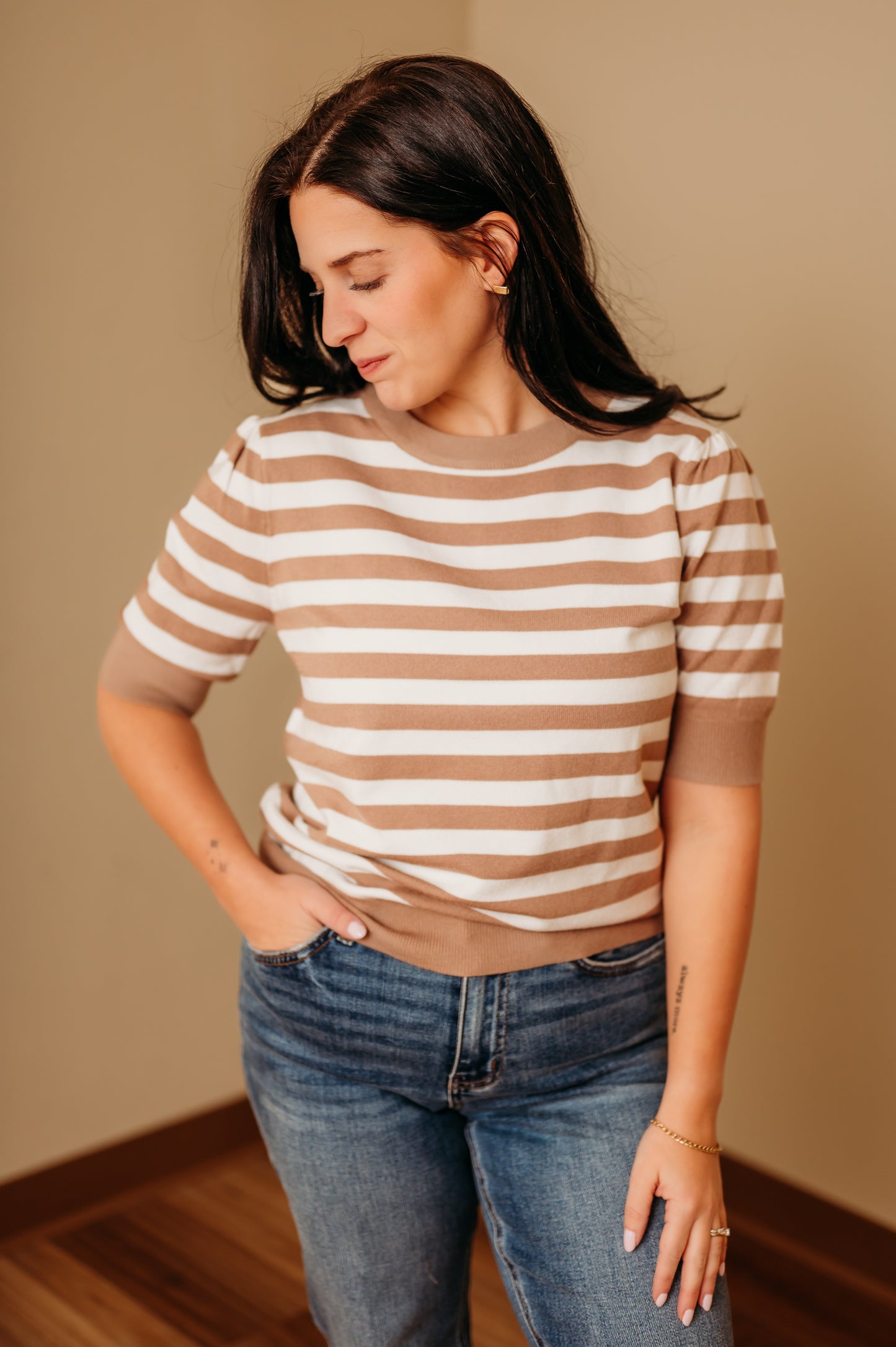 Puff-Sleeve Stripe Sweater