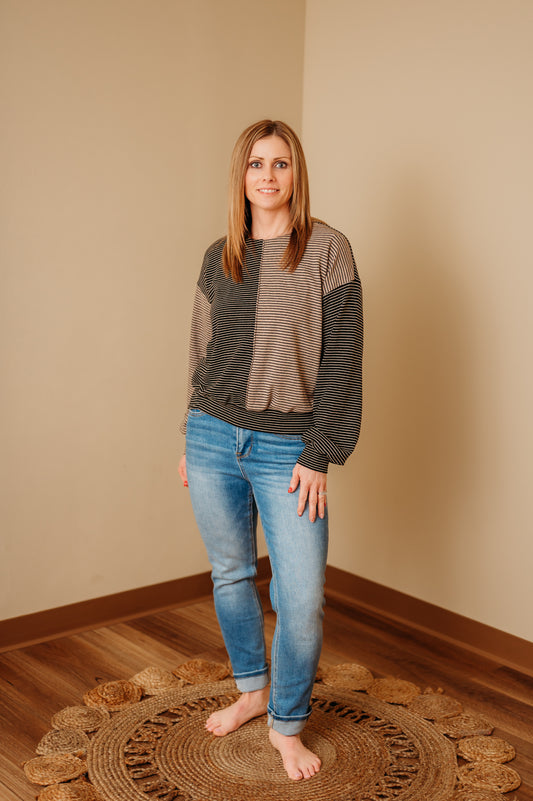 Mixed Stripe Long Sleeve Top