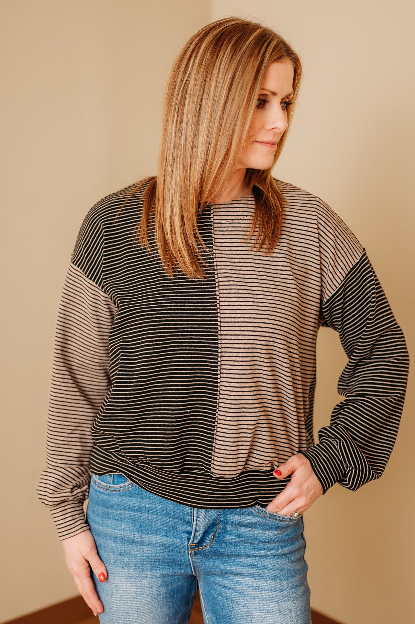 Mixed Stripe Long Sleeve Top