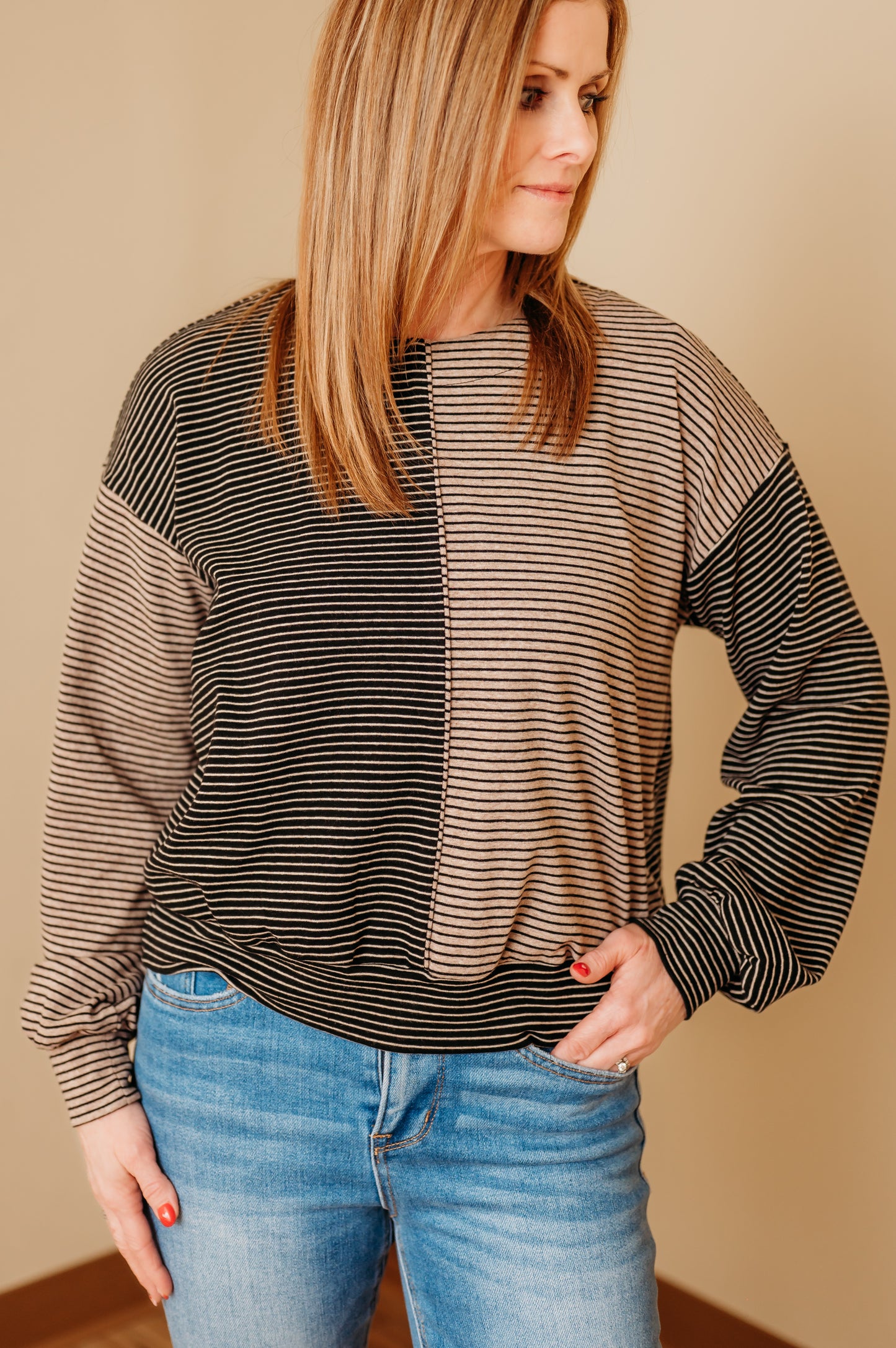 Mixed Stripe Long Sleeve Top
