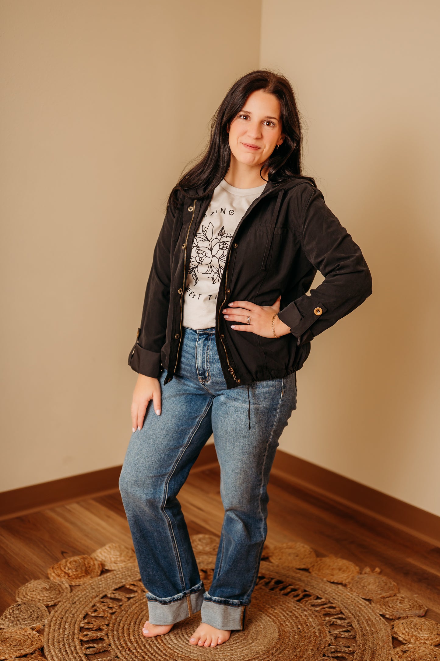 Hooded Drawstring Utility Jacket