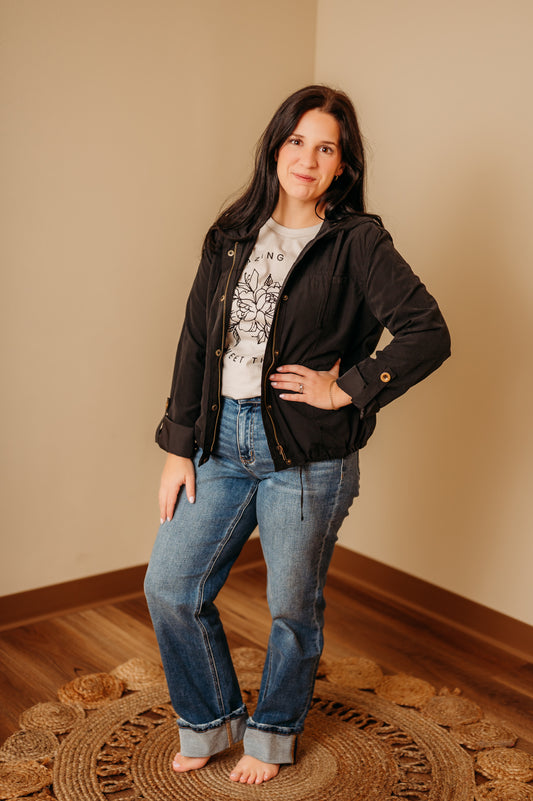 Hooded Drawstring Utility Jacket