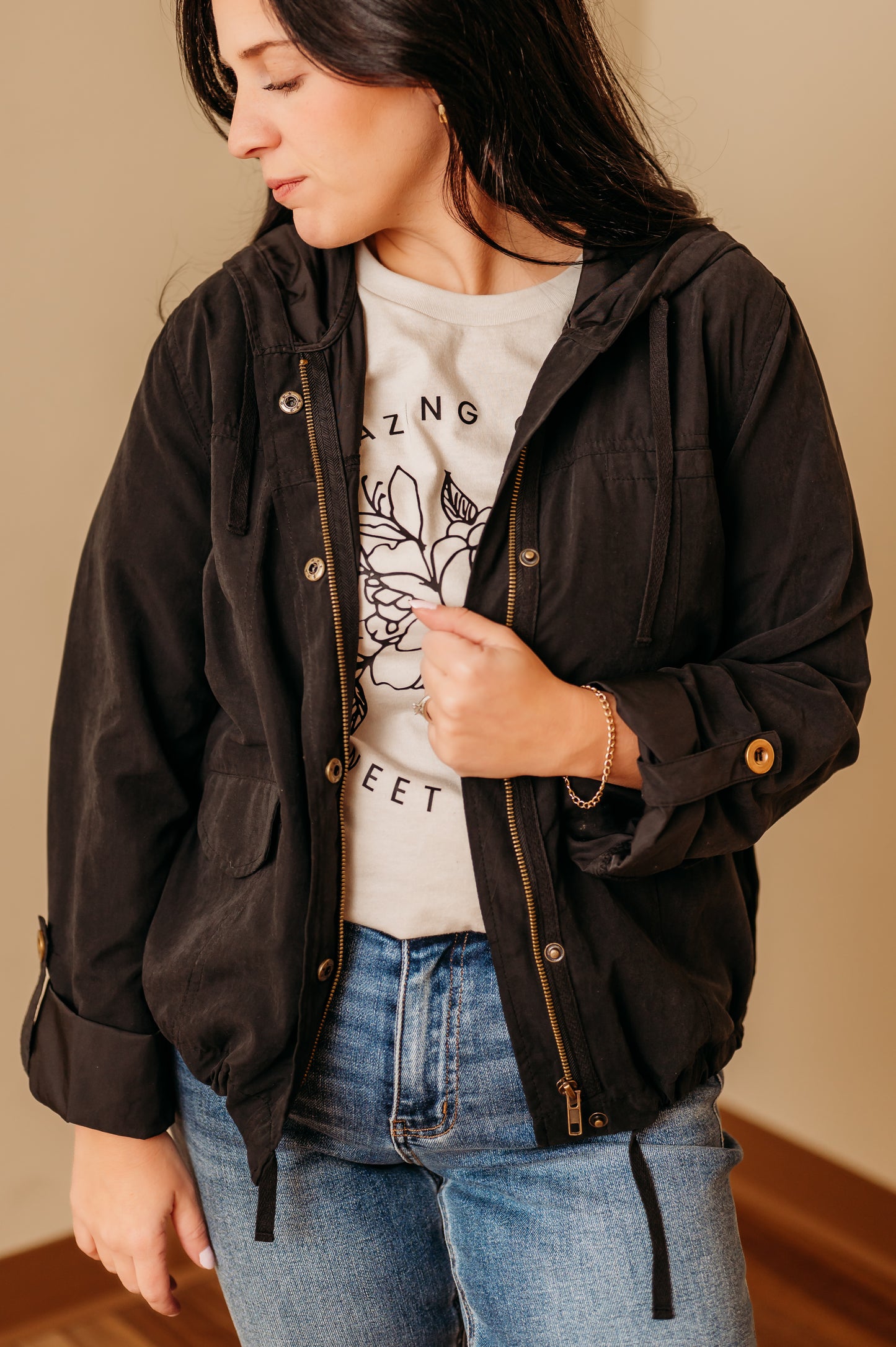 Hooded Drawstring Utility Jacket