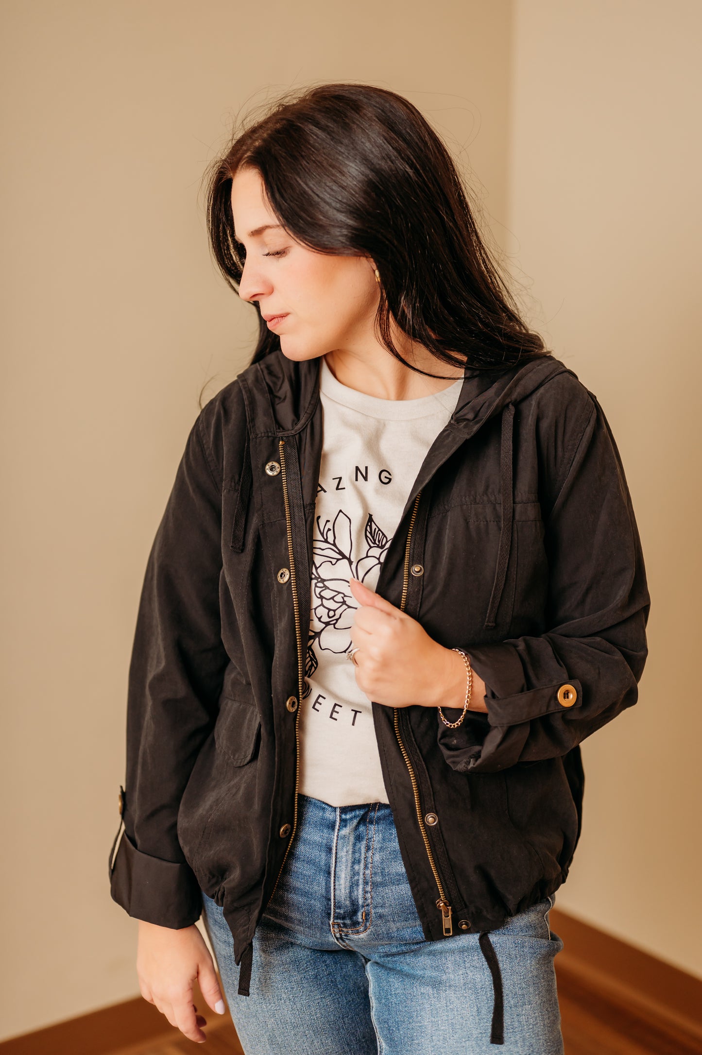 Hooded Drawstring Utility Jacket