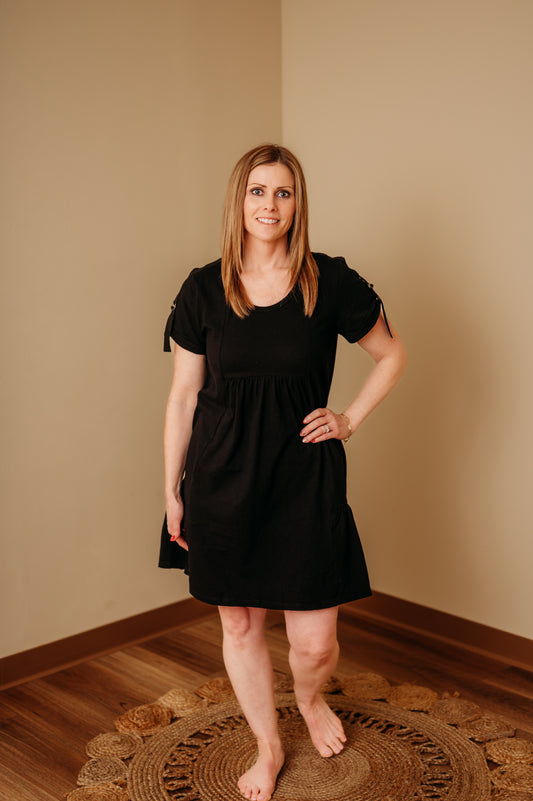 Black D-Ring Sleeve Dress