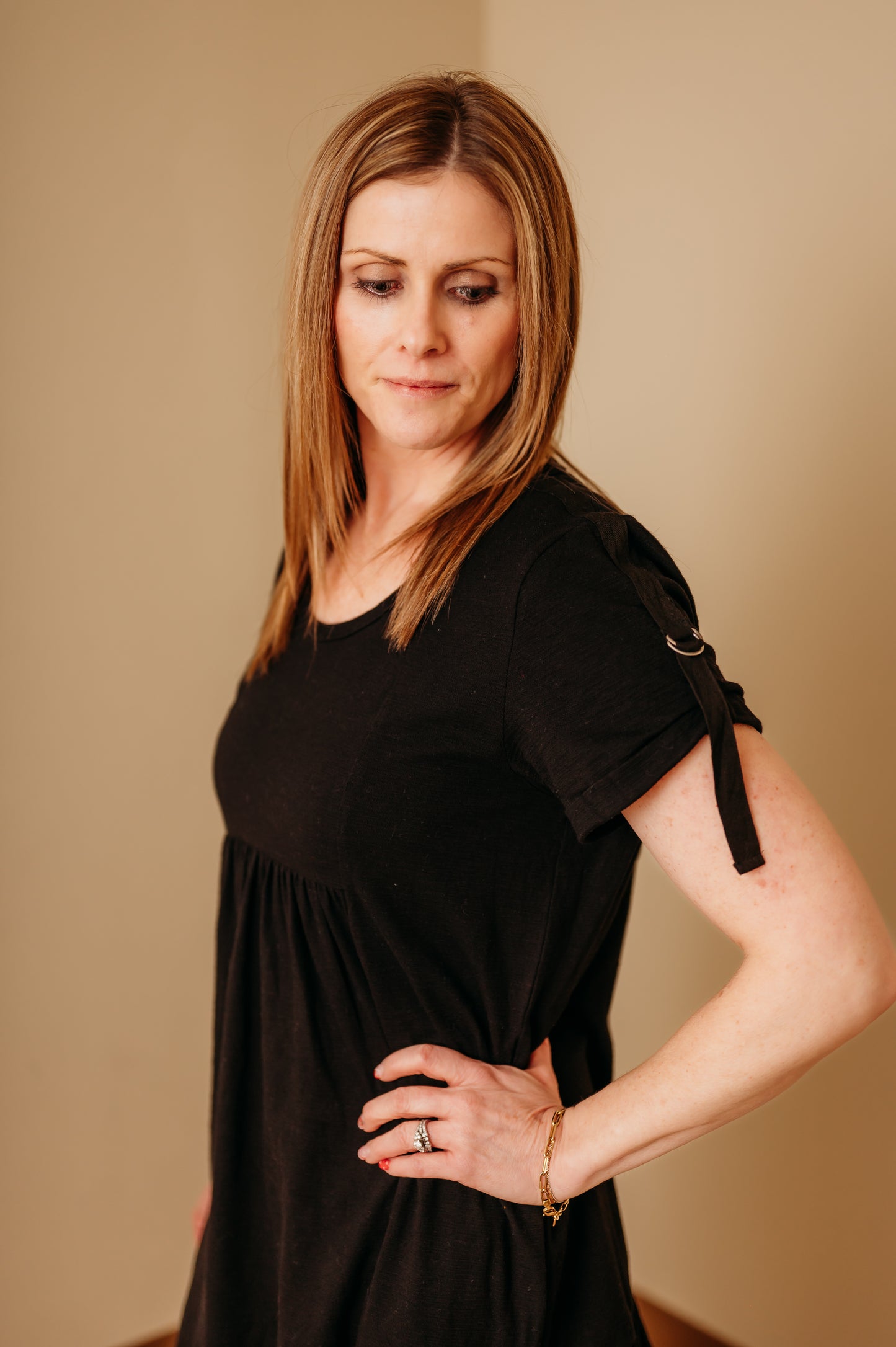 Black D-Ring Sleeve Dress