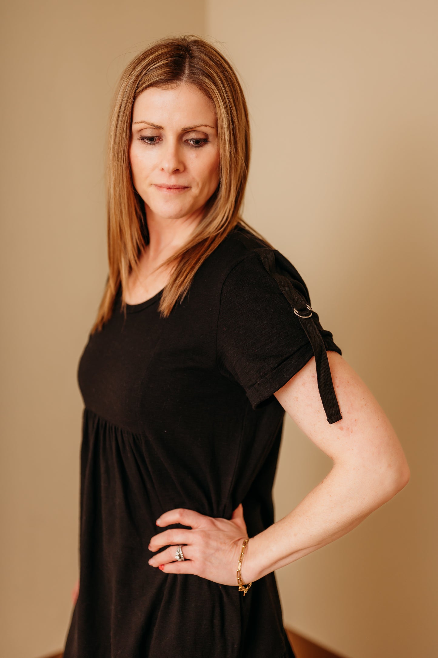 Black D-Ring Sleeve Dress