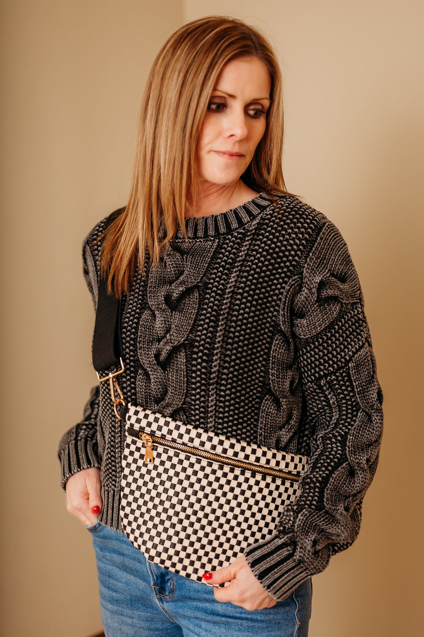 Westlyn Woven Bum Bag - Checkered Black