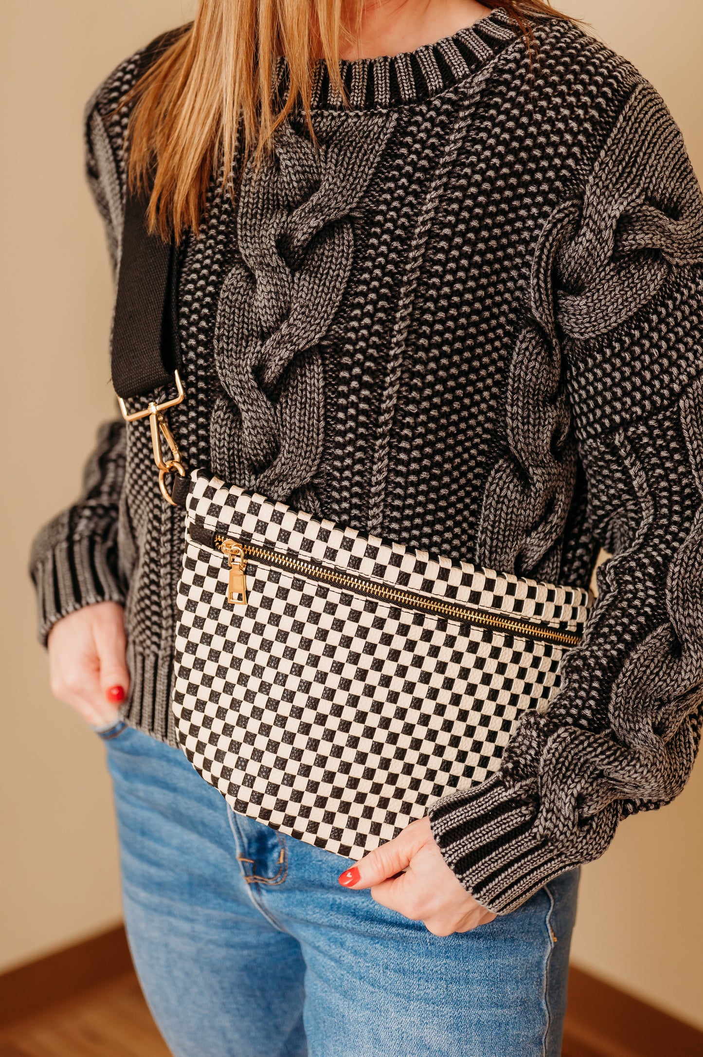 Westlyn Woven Bum Bag - Checkered Black