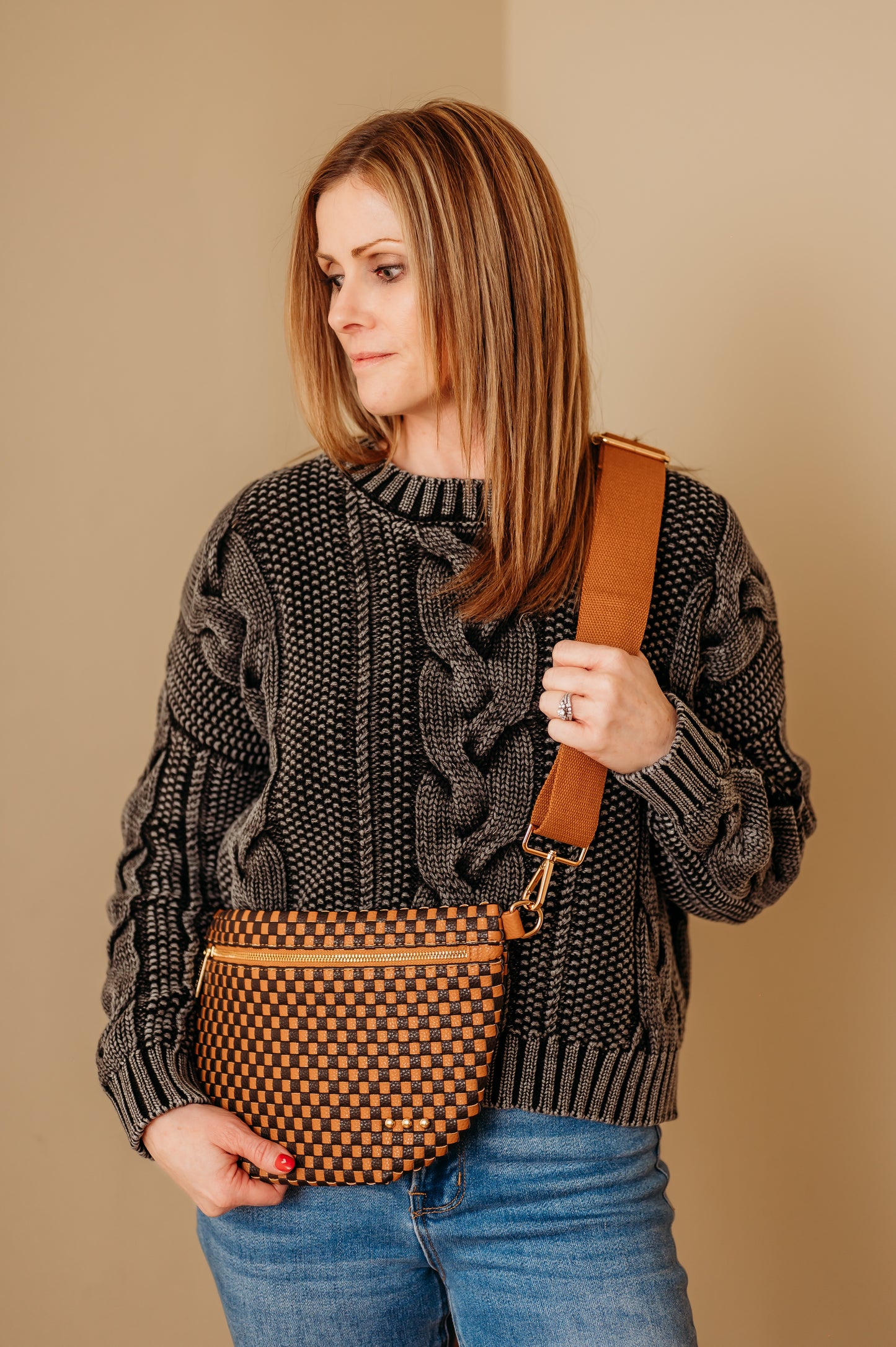 Westlyn Woven Bum Bag-Checkered Coffee