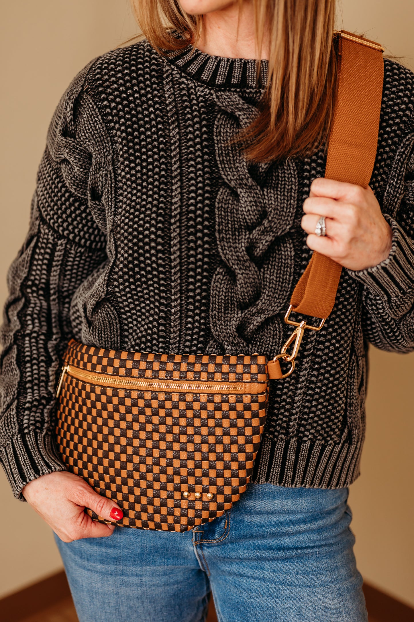 Westlyn Woven Bum Bag-Checkered Coffee