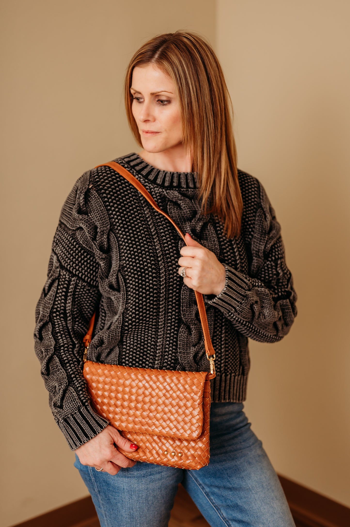 Wrenlee Woven Flap Crossbody- Brown
