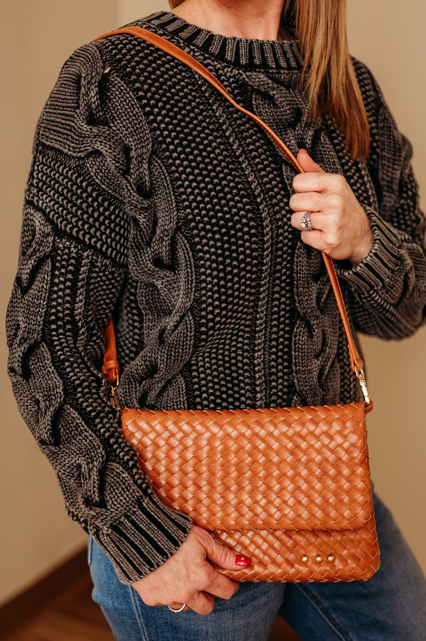 Wrenlee Woven Flap Crossbody- Brown