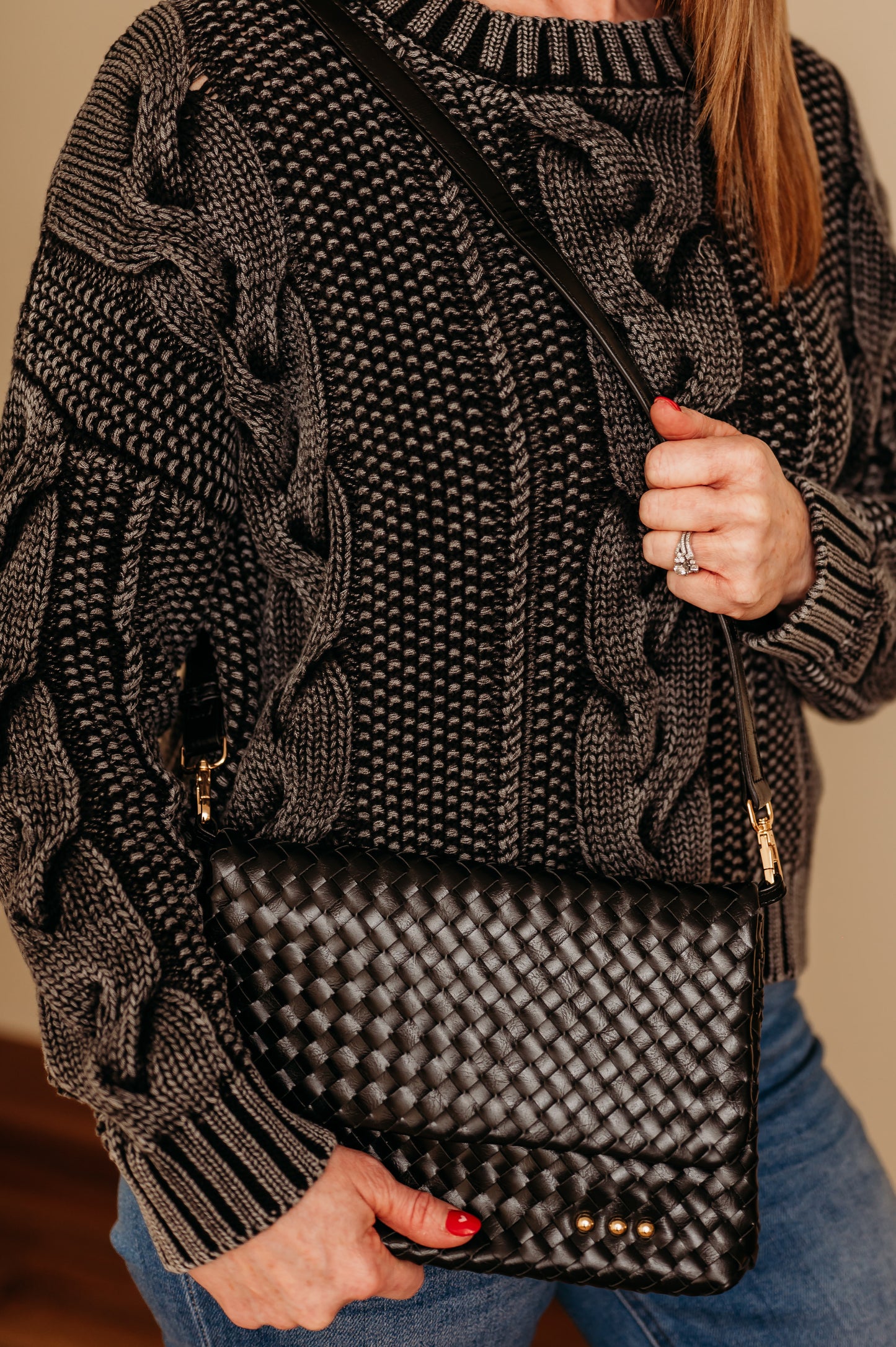 Wrenlee Woven Flap Crossbody- Black