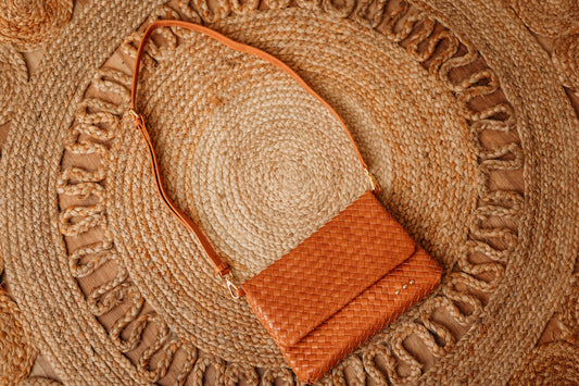 Wrenlee Woven Flap Crossbody- Brown