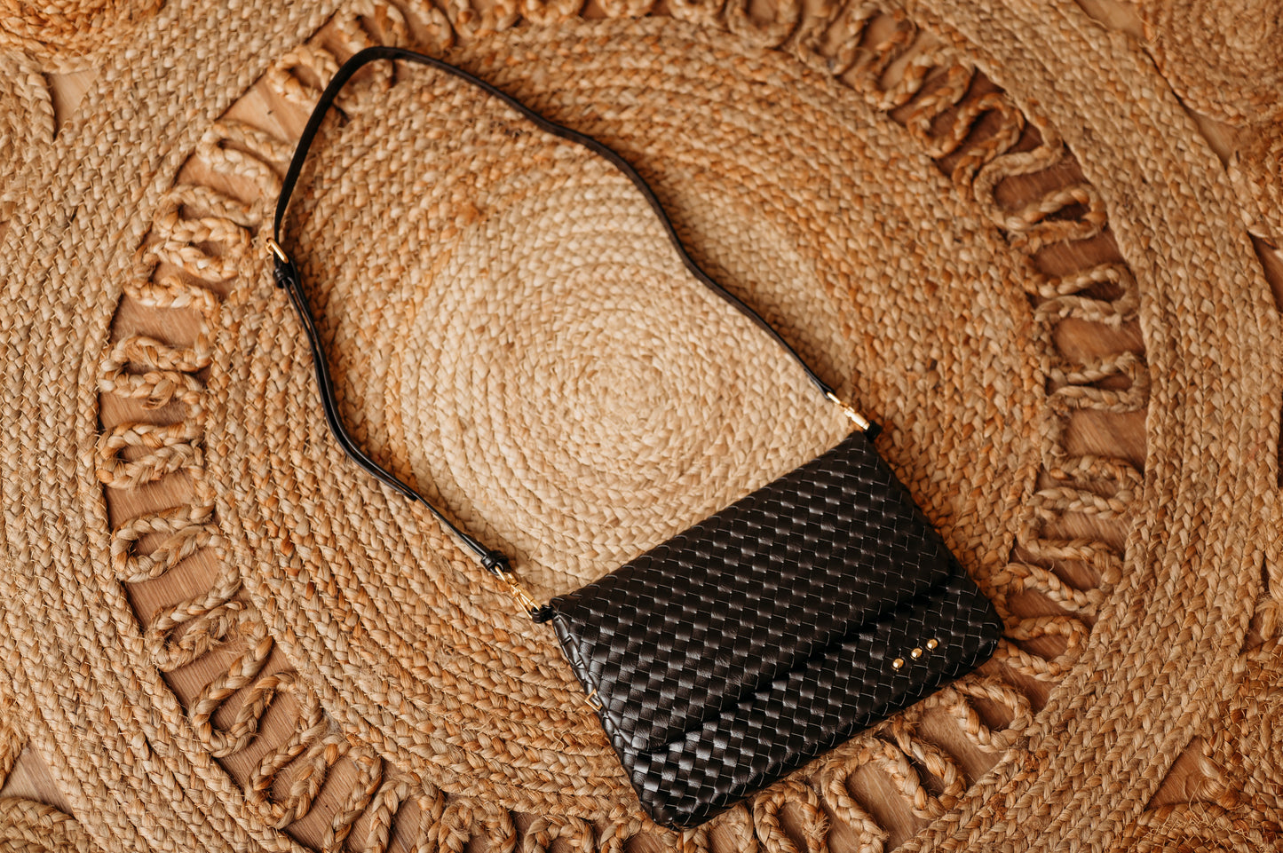 Wrenlee Woven Flap Crossbody- Black