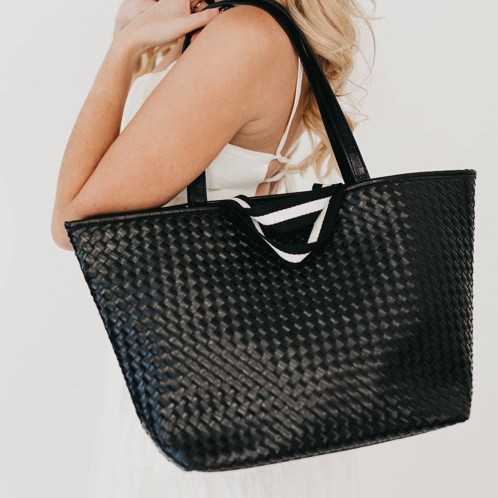 Woven Tiffany Organizer Tote Bag - Black