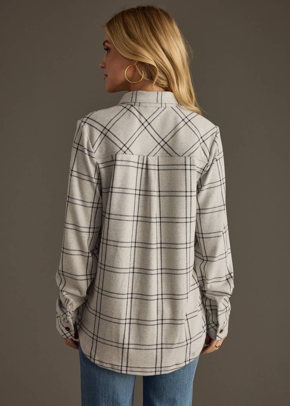 Light Gray & Black Plaid Super Soft Button Up