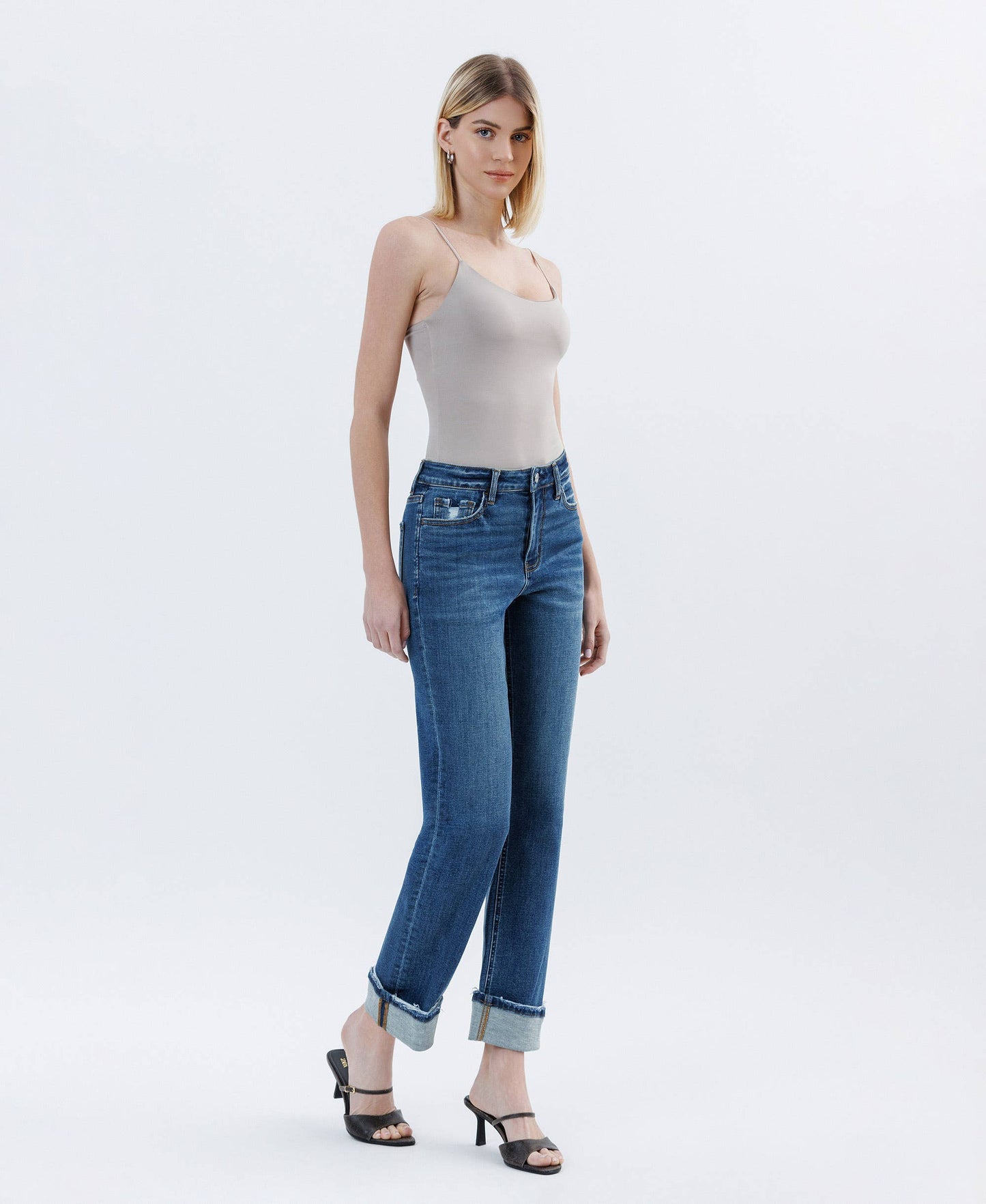Vervet: High Rise Cuffed Straight Jeans