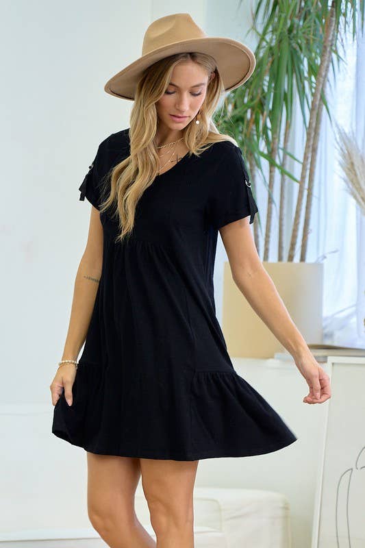 Black D-Ring Sleeve Dress