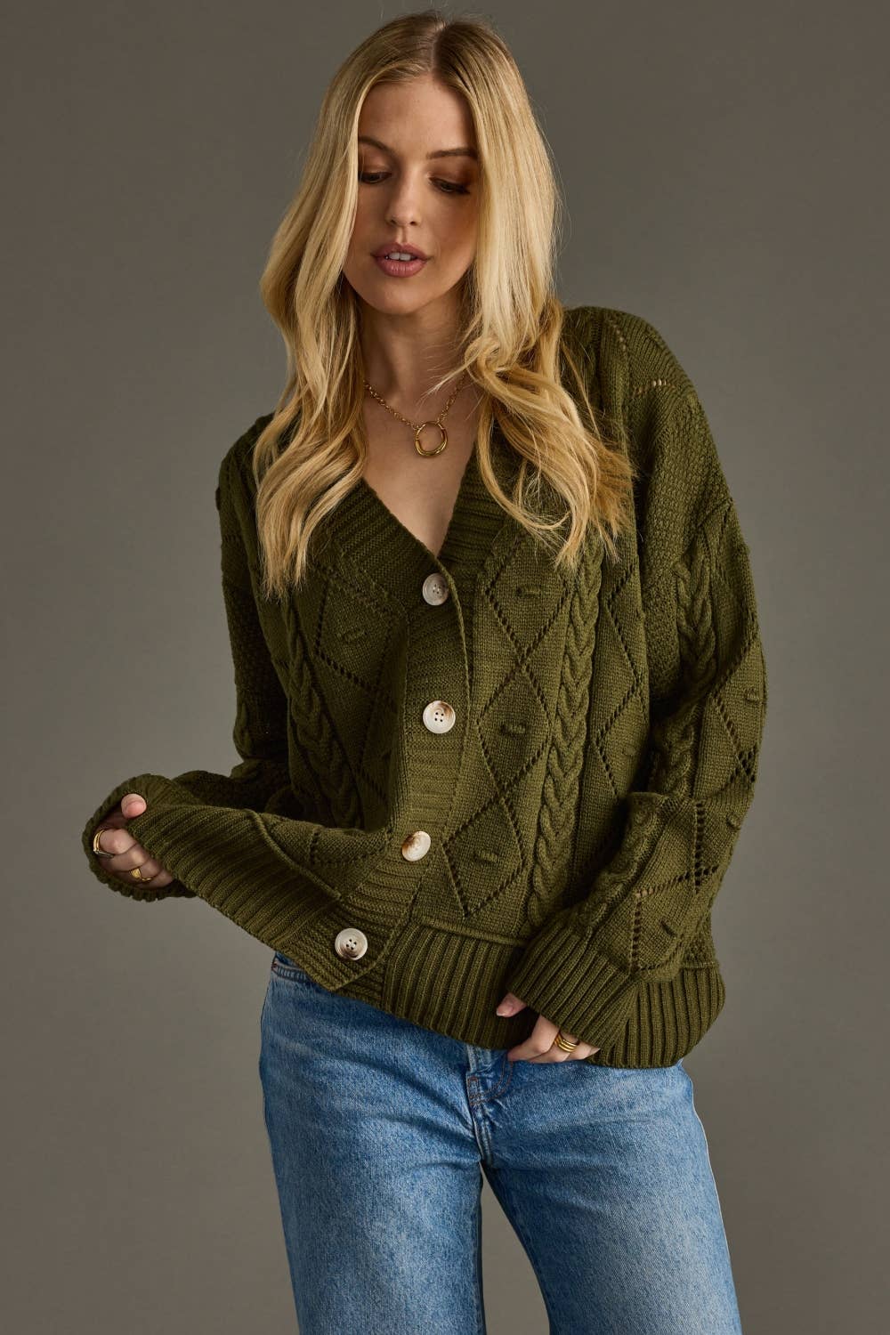 Olive Button Up Cardigan