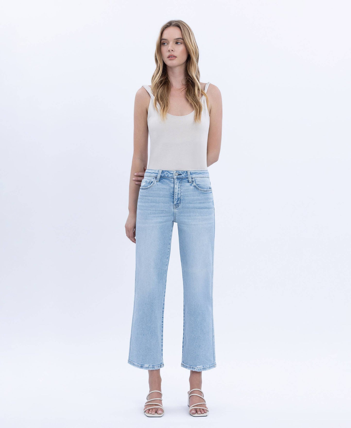 Vervet: High Rise Light Wash Crop Slim Wide Jeans