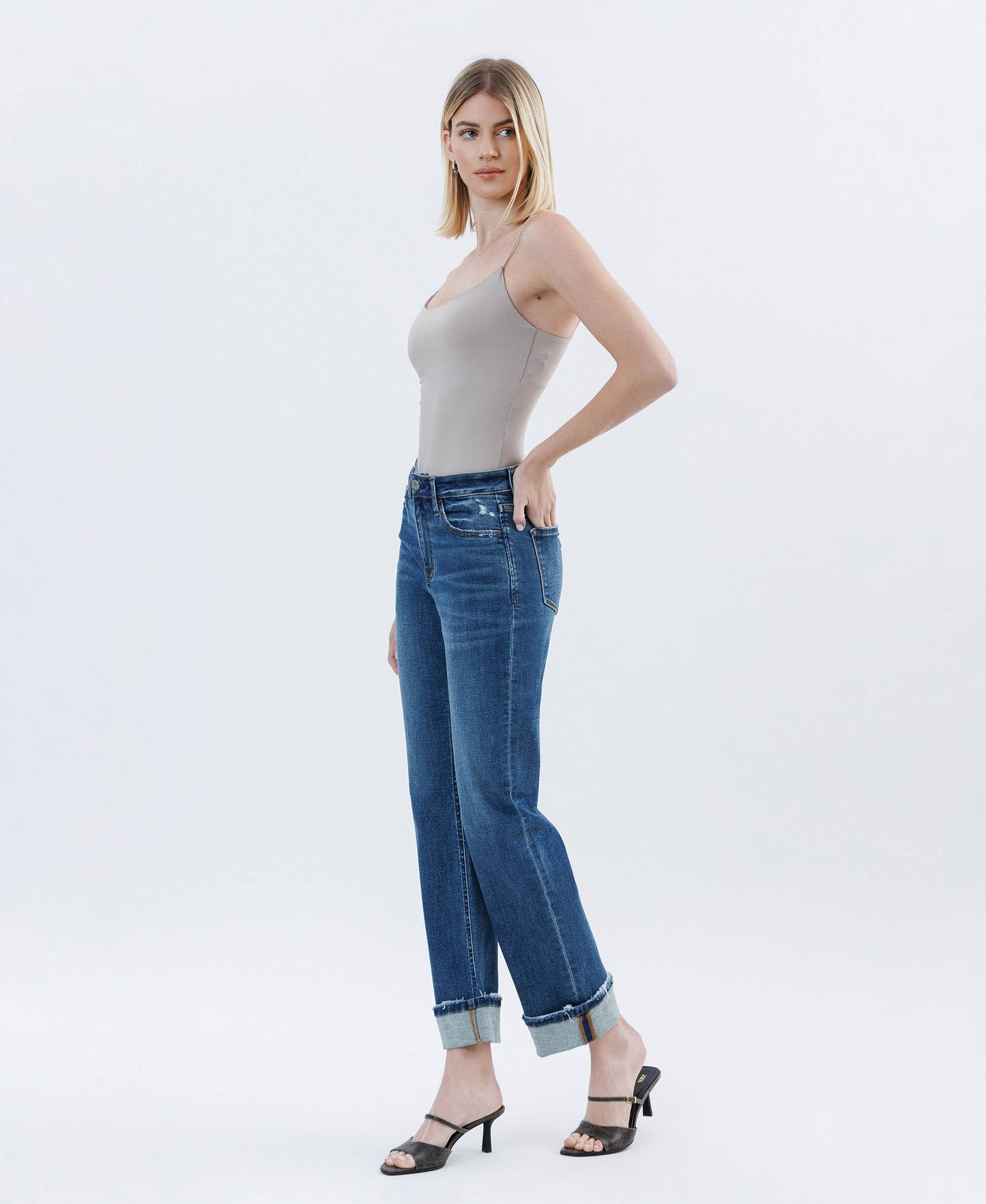 Vervet: High Rise Cuffed Straight Jeans