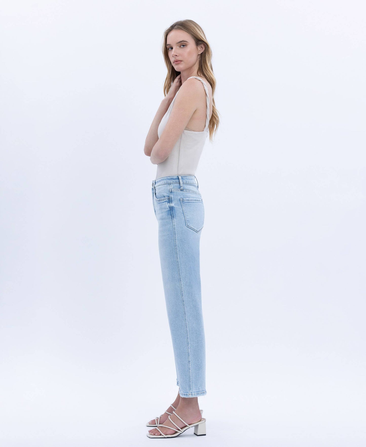 Vervet: High Rise Light Wash Crop Slim Wide Jeans